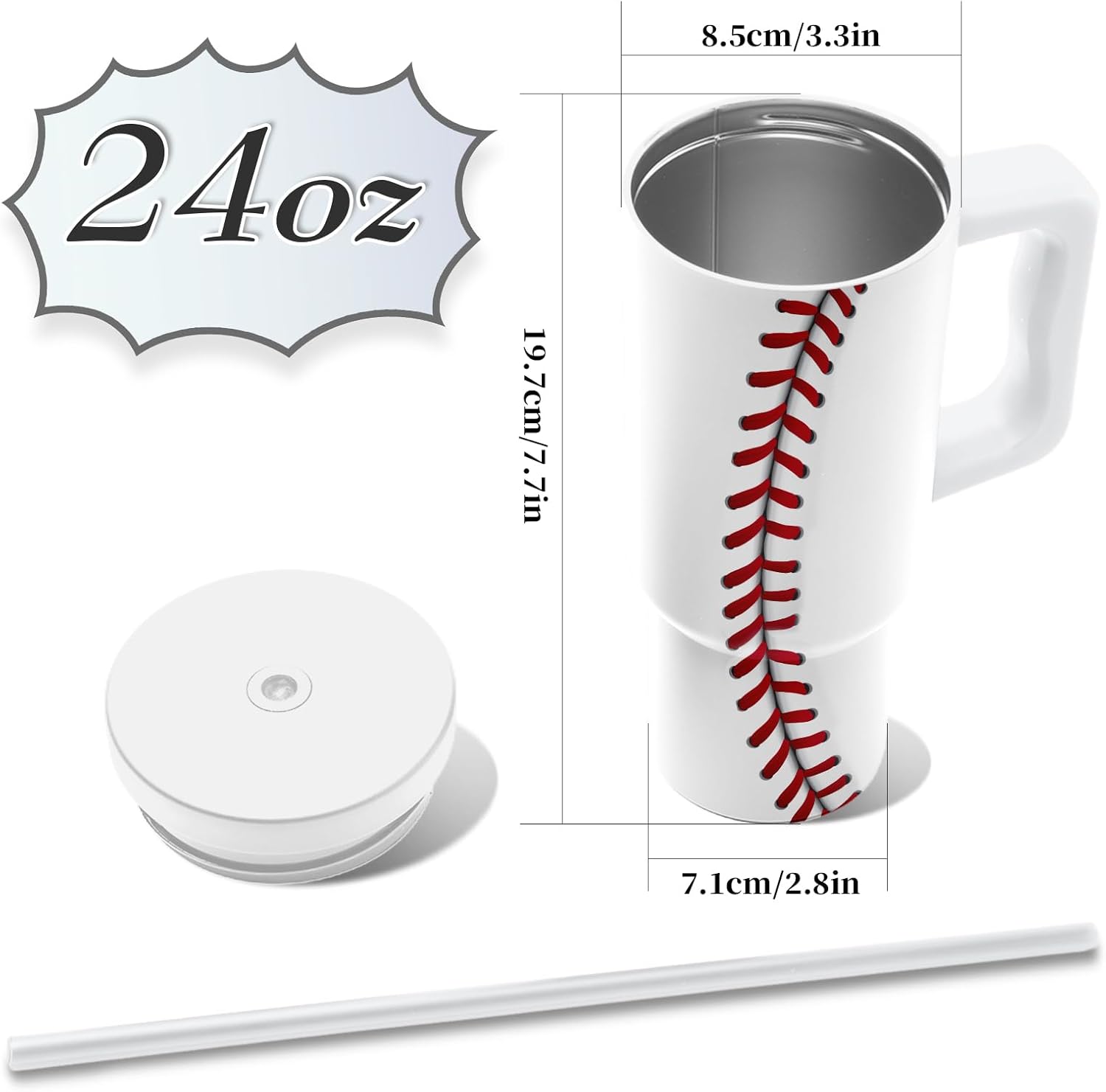 Baseball Tumbler with Handle 24 Oz, Baseball Gifts for Women Men Boys Player Coach Sports Lover, Baseballs Stuff, Stainless Steel Insulated Baseballs Coffee Mug Cup - Image 5
