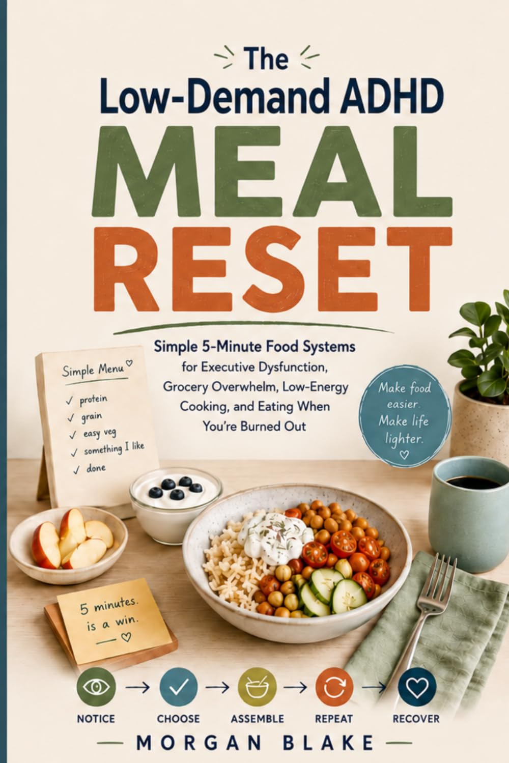 The Low-Demand ADHD Meal Reset: Simple 5-Minute Food Systems for Executive Dysfunction, Grocery Overwhelm, Low-Energy Cooking, and Eating When You’re Burned Out