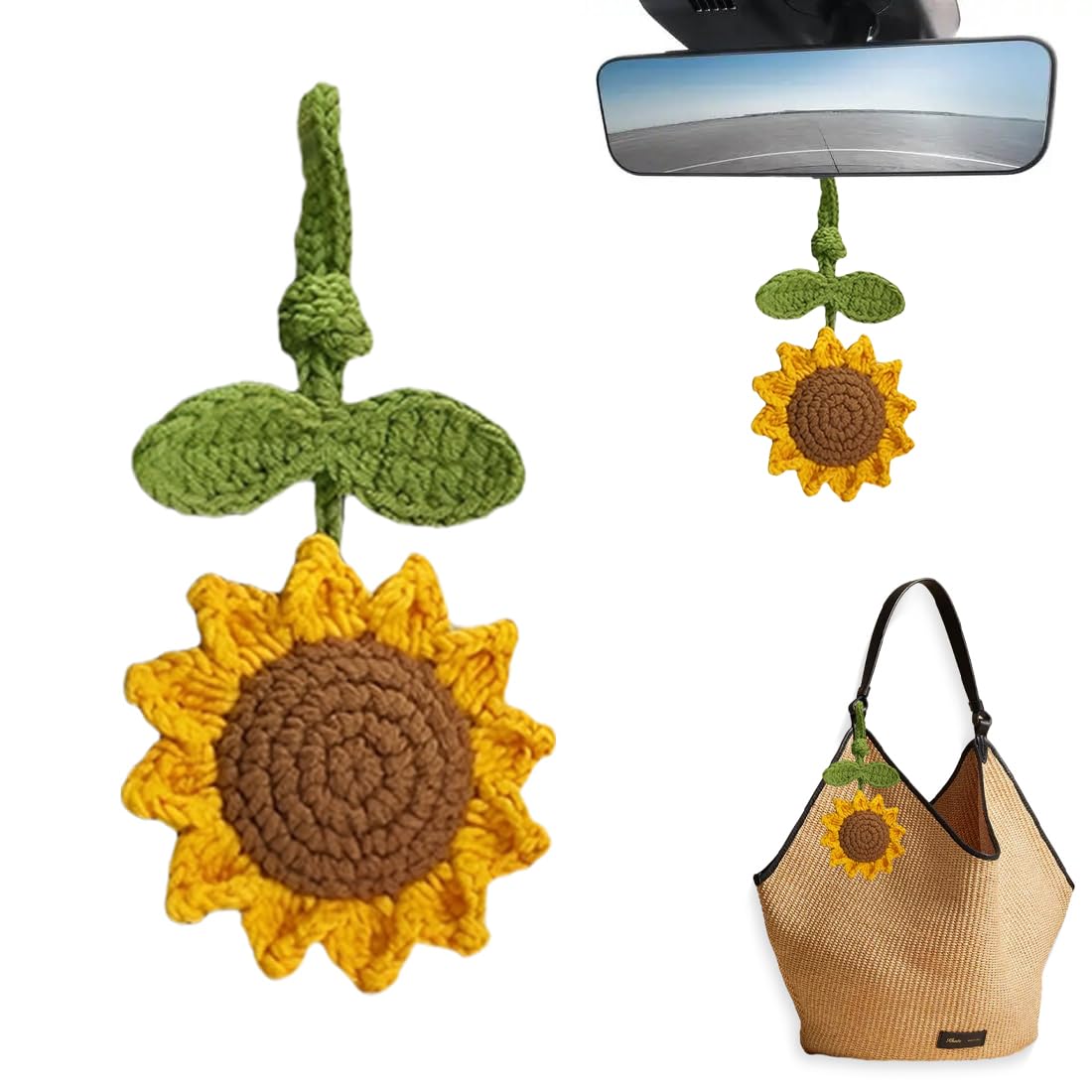 1 Pcs decorazioni auto Ciondoli per specchietto di simpatico girasole decorazione specchietto retrovisore auto decorazione specchietto retrovisore auto ciondolo lavorato a mano