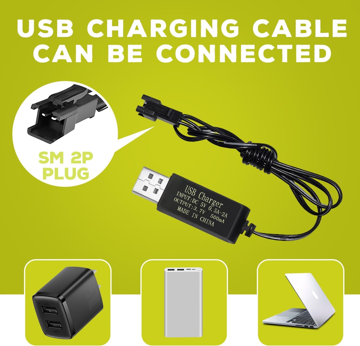 YUNIQUE GREEN-CLEAN-POWER Akumulator litowo-jonowy 3,7 V 1600 mAh ze złączem SM-2P + kabel USB - kompatybilny z samochodami RC 9962 8837 i samochodami inżynieryjnymi