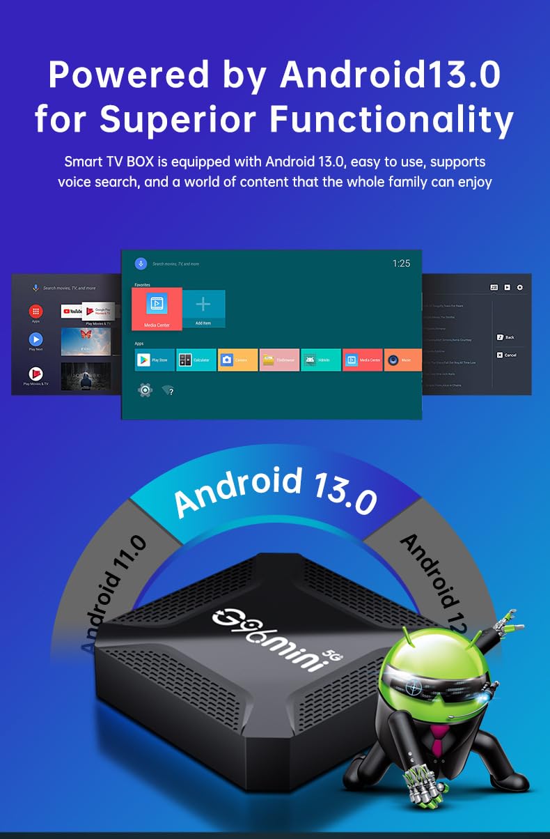 Android TV Box 13.0, Smart TV Box Android 4K con Telecomando Vocale, 4 GB di RAM, 64 GB di Rom, Doppio WiFi 2.4 E 5.8, WiFi 6, BT5.0, HDR10, Supporto Video,4gb+64gb