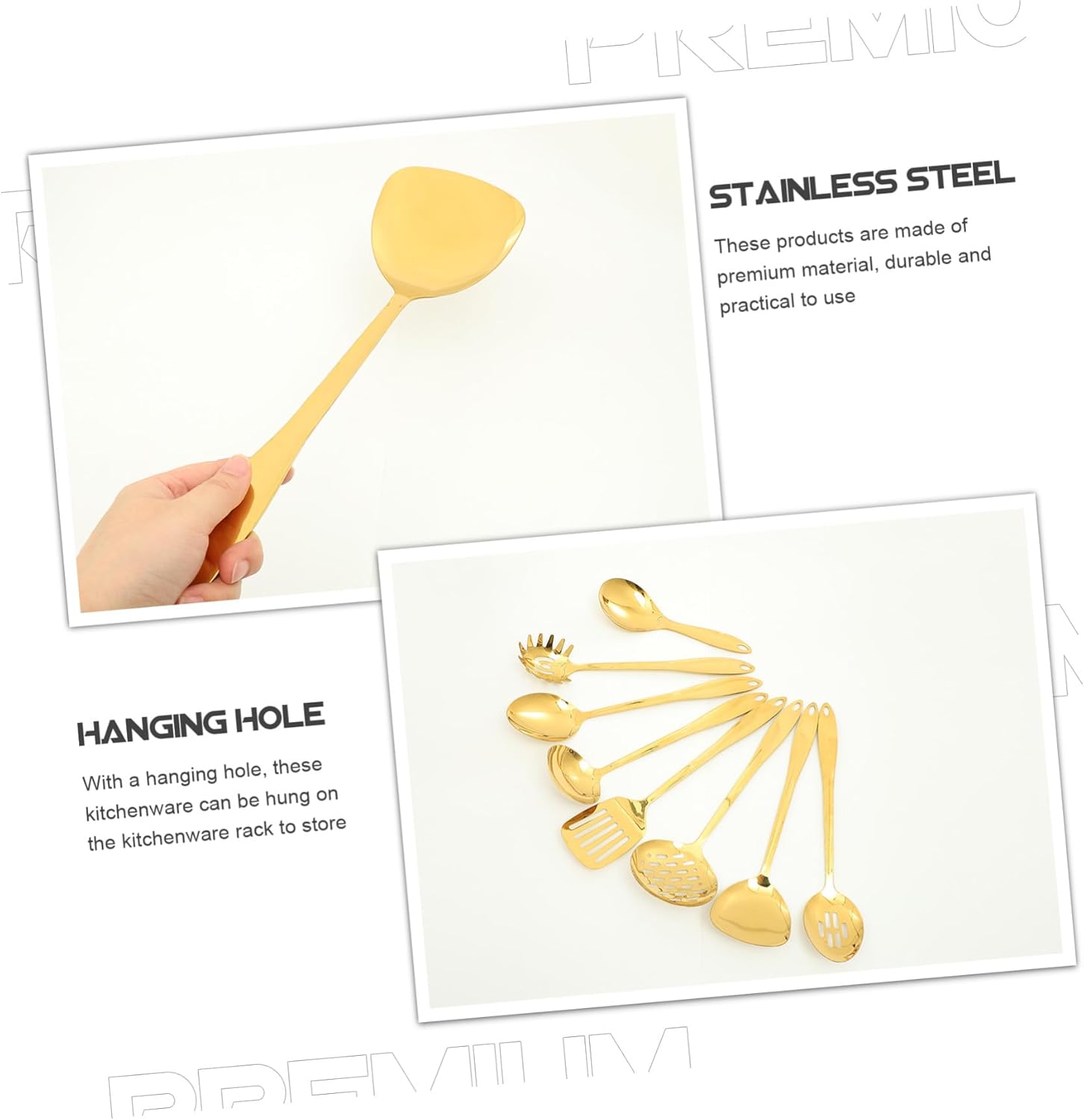 Stainless Steel Kitchen Utensils Set Gold Cooking Tools for Stir-frying and Braising Non-stick Spatula and Spoon Essential Kitchen Accessories