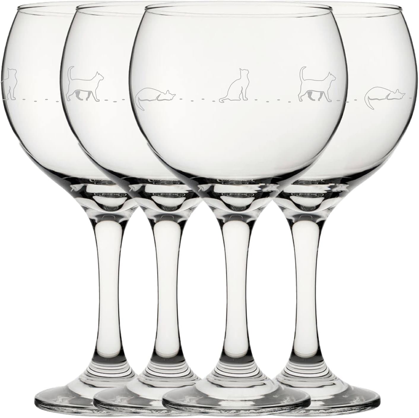 Engraved Gin Glass Horse Pattern Set of Four, 22.5oz/665ml Classic Balloon Glasses, Dishwasher Resistant, Adult Gift