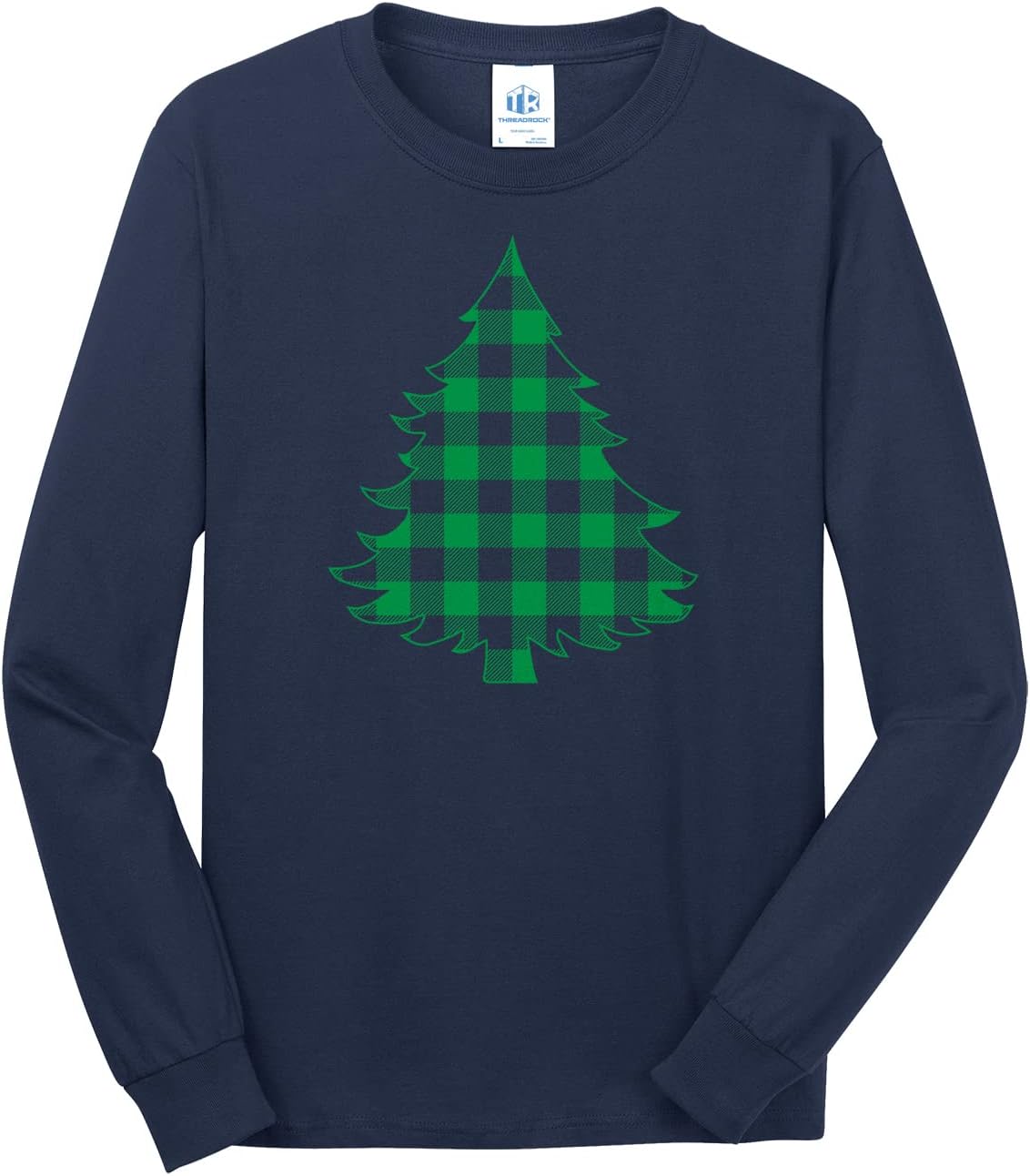 Threadrock Men's Green Plaid Christmas Tree Long Sleeve T-Shirt