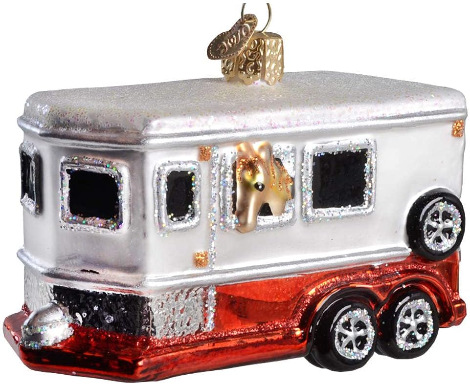 Old World Christmas Horse Trailer Glass Blown Ornament for Christmas Tree, Handcrafted Holiday Decoration, Horse Collection