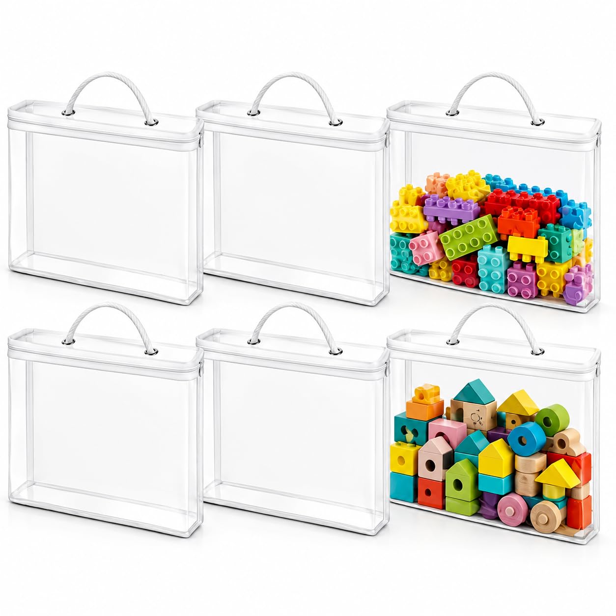 Zxbbtz Clear 6 Pcs Toy Storage Bags 15.8 X 11.8 X 3.9 Inch Pvc Toy Organiser Bags