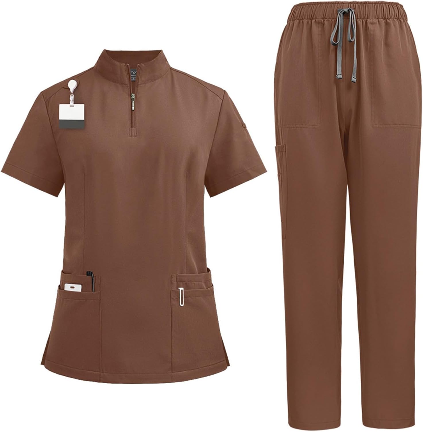 Scrubs Uniforms Women Set, Female Medical Uniforms & Scrubs Durable Short Sleeve V Neck Tunic Top and Pants with Pockets, Beauty Tunics for Women UK Nursing Workwear Suits for Beauty Center