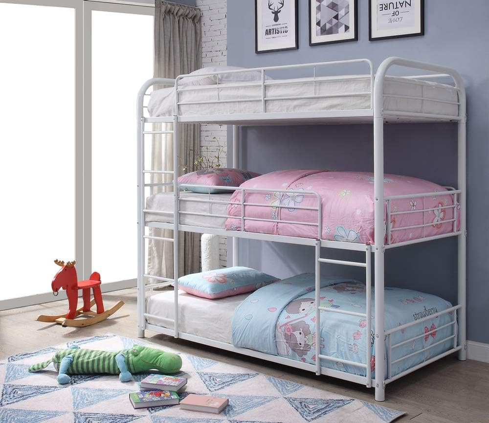 Acme Cairo Metal Frame Triple Full Bunk Bed in White