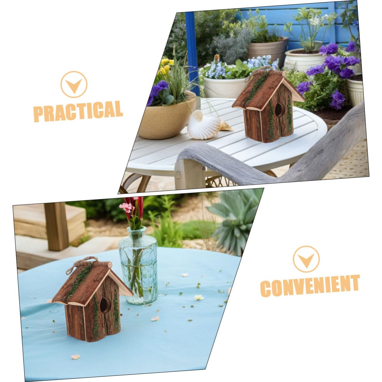 2 Piezas Casa de Pájaros Colgante Exterior Madera Natural Estilo Cabaña con para Colibríes Nido Decoración Jardín Ecológica Rústica