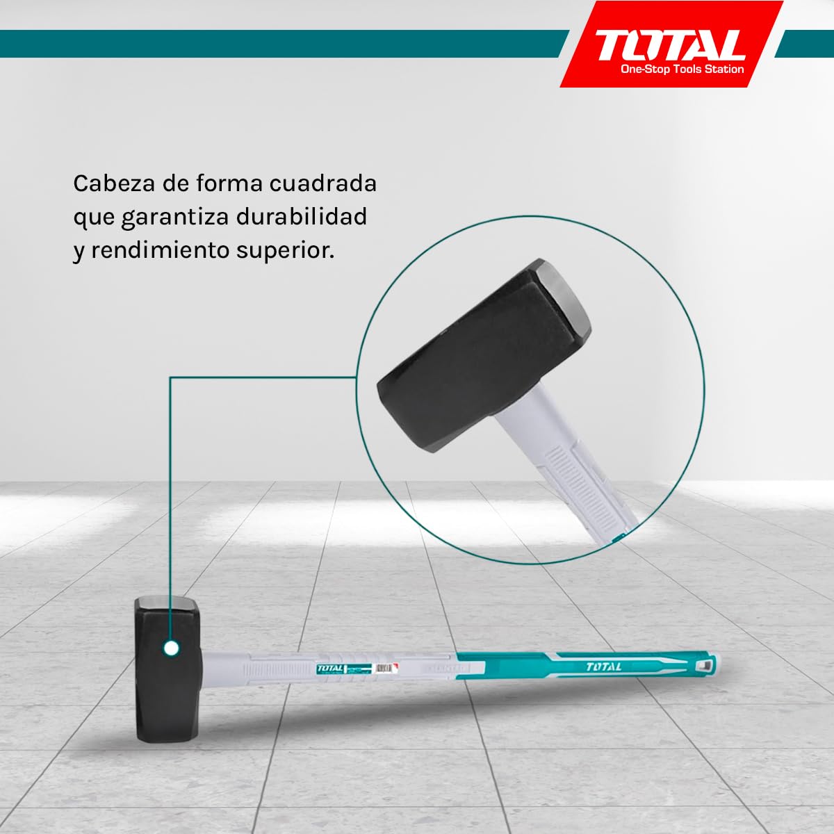 TOTAL - Maza Albañil | 5 kg y 900 mm de Largo | Adecuado Para la Construcción | Alta Resistencia al Impacto | Cabeza Cuadrada de Acero al Carbono Forjado | Mango de Fibra