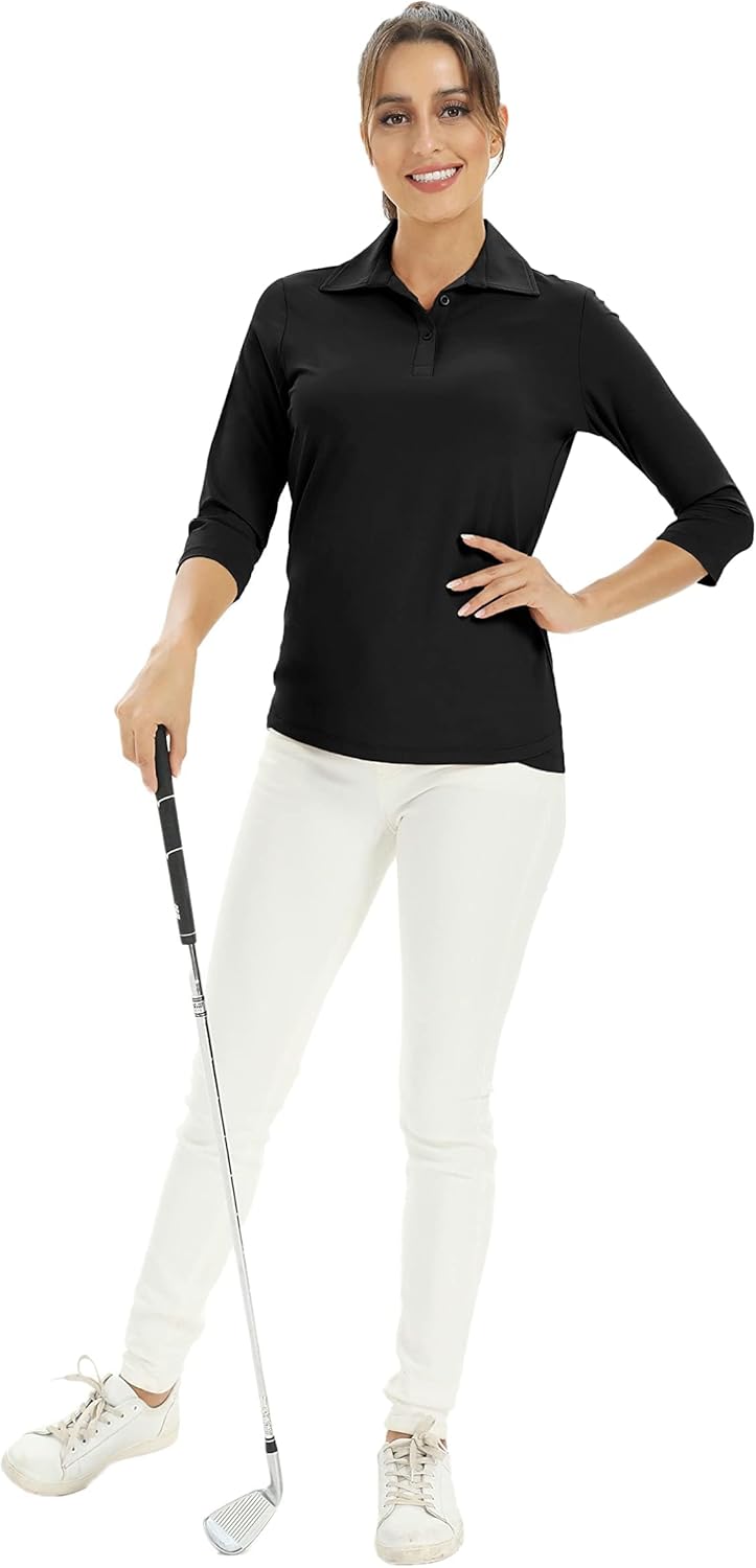Corna Women's 3/4 Sleeve Golf Polo Shirts UPF 50+, V Neck Mositure Wicking Performance Sports Collared Shirt Office Work Tops - Image 4