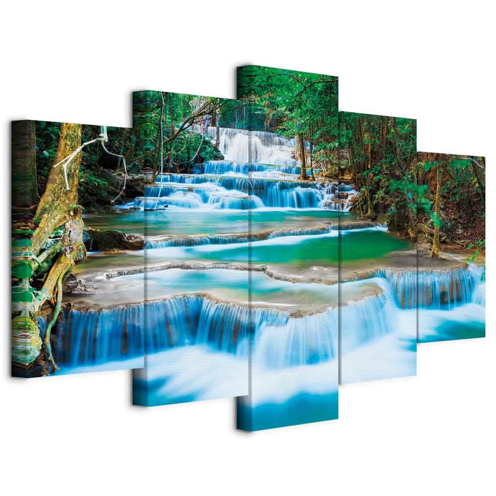 B&D XXL - Quadro Acustico Cascata 5 pezzi schiuma acustica Quadri Moderni Grandi - Camera da Letto Matrimoniale - Stampa su Tela - Pannelli Fonoassorbenti Decorativi - Fonoassorbente