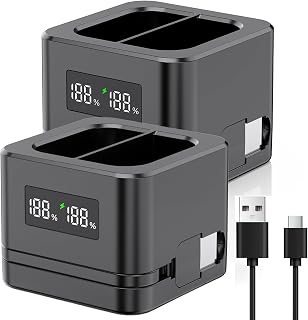 2 Pack Upgraded Ring Battery Charger, One Charger Compatible with Ring Batteries, LED Digital Screen, Dual Charging, for Ring Doorbell Camera 2/3/4, 3Plus, Ring Spotlight Camera and Stick Up Cam