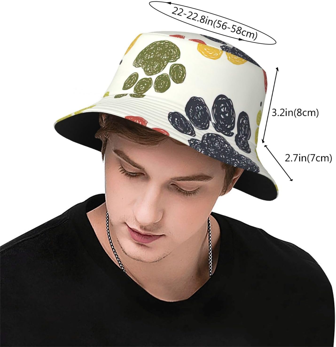 Bucket Hat Cute Colorful Dog Paw Print Summer Sun Hat Trendy Beach Funny Fisherman Hat for Men Women Unisex