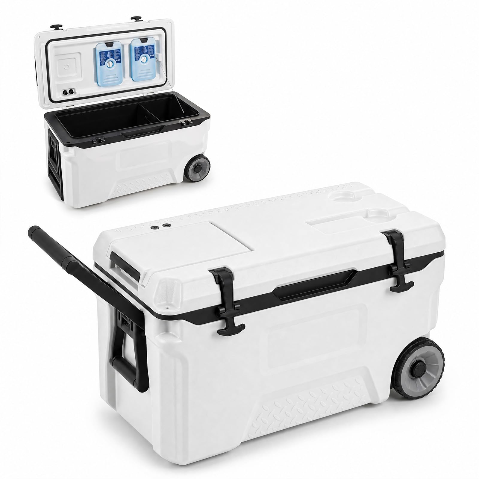 LIFEZEAL 50 L Frigo Termico Portatile 2 in 1 | Contenitore Termico Caldo e Freddo con Coperchio, 2 Sacchetti di Ghiaccio, Maniglie e Ruote per Pesca, Barbecue e Campeggio