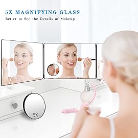 JANMPASK LED 3 Way Mirror for Self Cutting Mirror Vanity Barber Supplies Accessories 360 Makeup with Light Trifold to See Back of Head