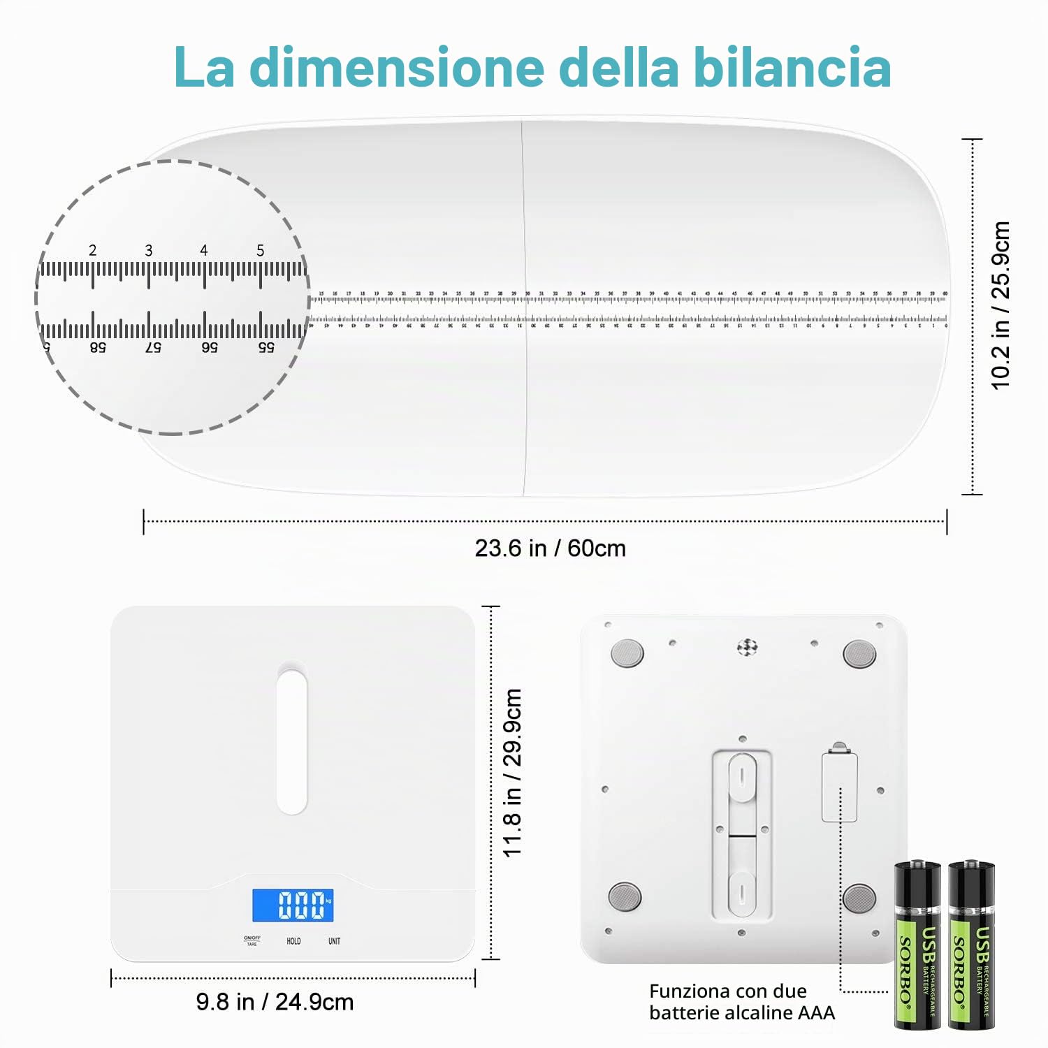 Bilancia digitale per animali domestici, bilancia per neonati, con 3 modalità di pesatura (kg/oz/lb), max 100 kg, capacità con precisione fino a 10 g, bianca, adatta per neonati, cuccioli, mamme