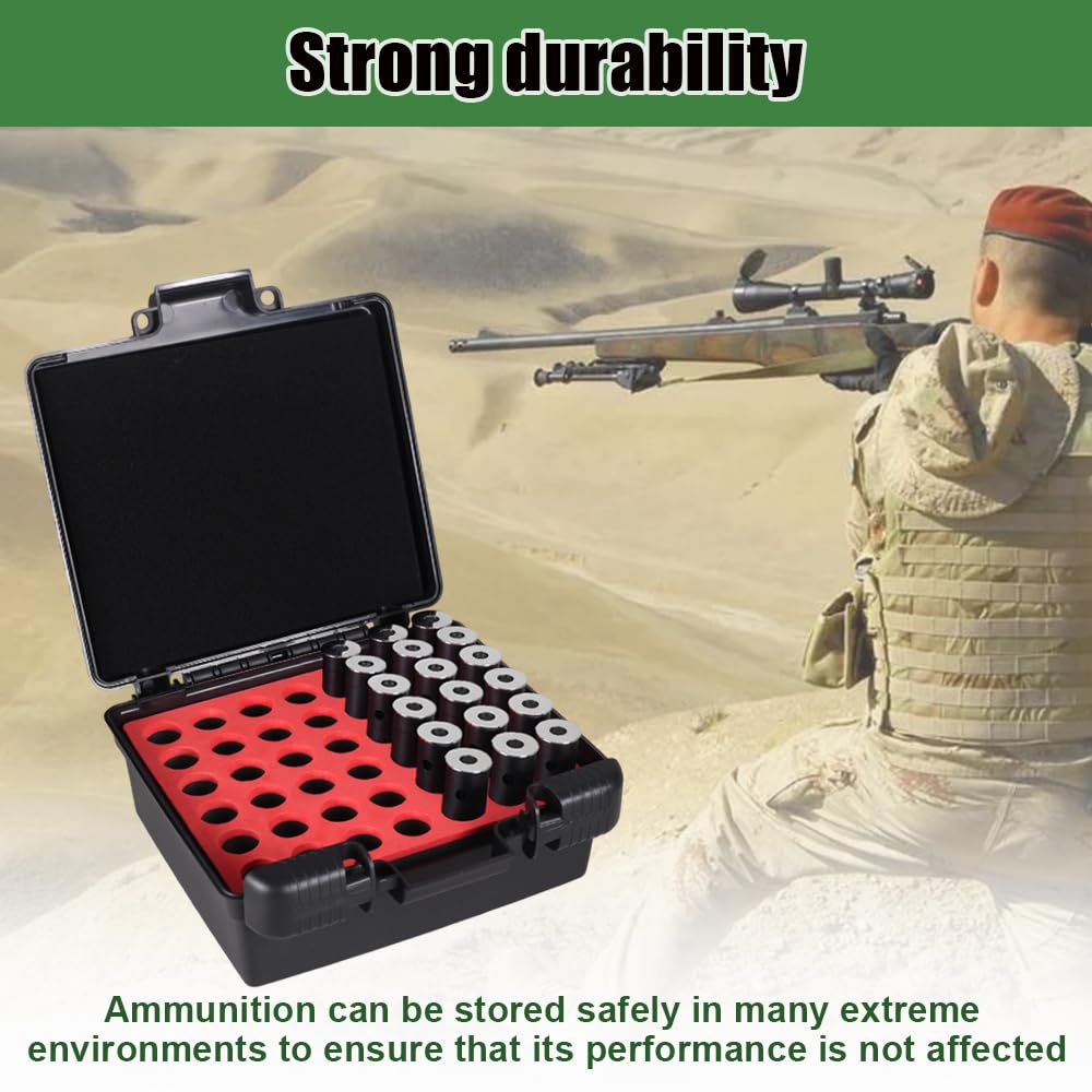 Caja de munición para Rifles, Estuche para 42 Cartuchos con Espuma amortiguadora, portamuniciones portátil para Rifles de Caza y Tiro