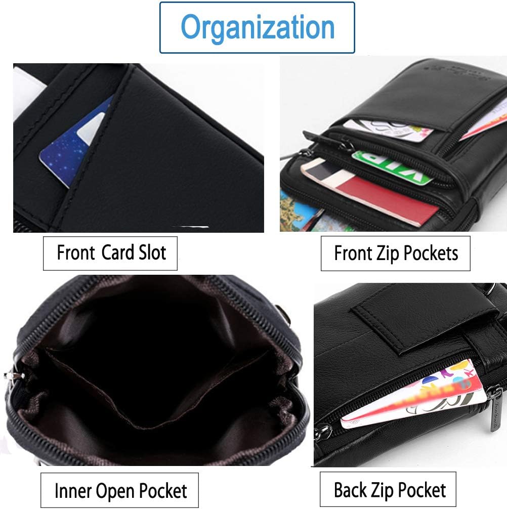 Leather Small Shoulder Bag Waist Belt Pouch Crossbody Bag for 7.0" Cell Phone Money Carrying Case Purse Wallet Bum Bag Fanny Pack for Men Women L Size Style2-Black