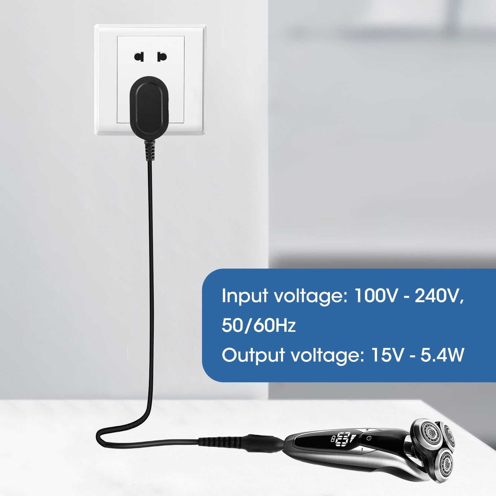 15 V Caricabatterie Rasoio Compatibile con Philips HQ8505 3000, 5000, 7000, 9000 MG7745, MG7730, MG7720, MG7710, QP6510, QP6520, QP6530, QP6541, QP6550, QP6620, QP6650, RQ, HQ, AT, PT, serie BT