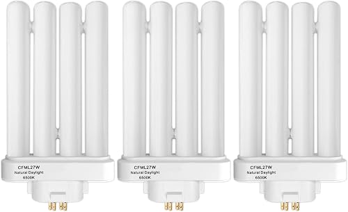 Celiwace CFML27VLX Replacement Bulb for Verilux CFML27VLX 27 Watt Fluorescent Bulb, Natural Daylight,4-Pin GX10Q-4 Base, 6500K Daylight, 3 Pack
