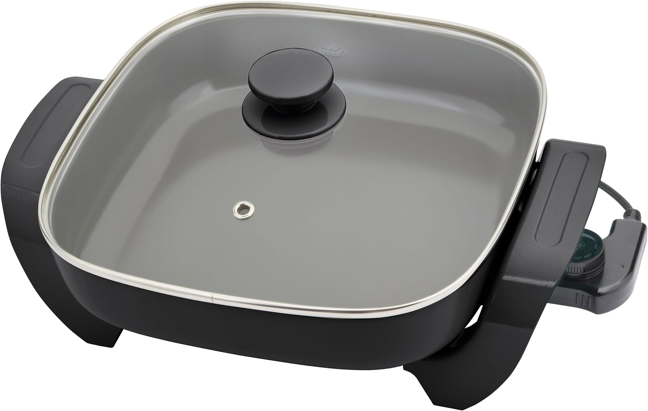GreenLife 12" 5QT Electric Skillet, Black | PFAS-Free Ceramic Nonstick Coated Interior, Glass Vented Lid, Temperature Control, Dishwasher Safe, Pancakes, Eggs, Bacon
