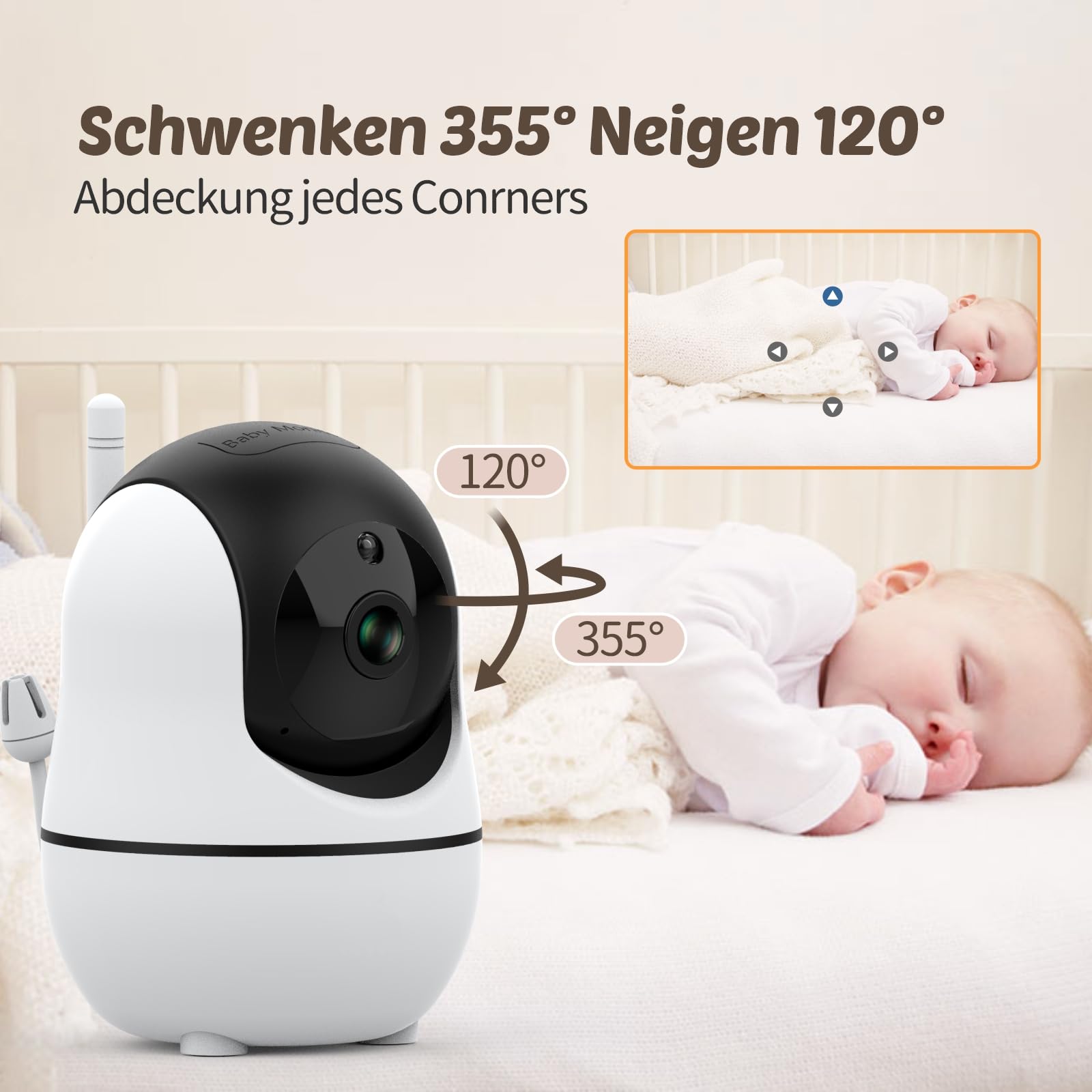 Babystar Babyphone mit Kamera 7 Zoll 1080P HD Video Babyphone ohne WLAN mit Kamera und Audio, Infrarot Nachtsicht, Zwei-Wege-Audio-und VOX-Modu, 4000 mAh Akku, Temperatur, 300M Reichweite