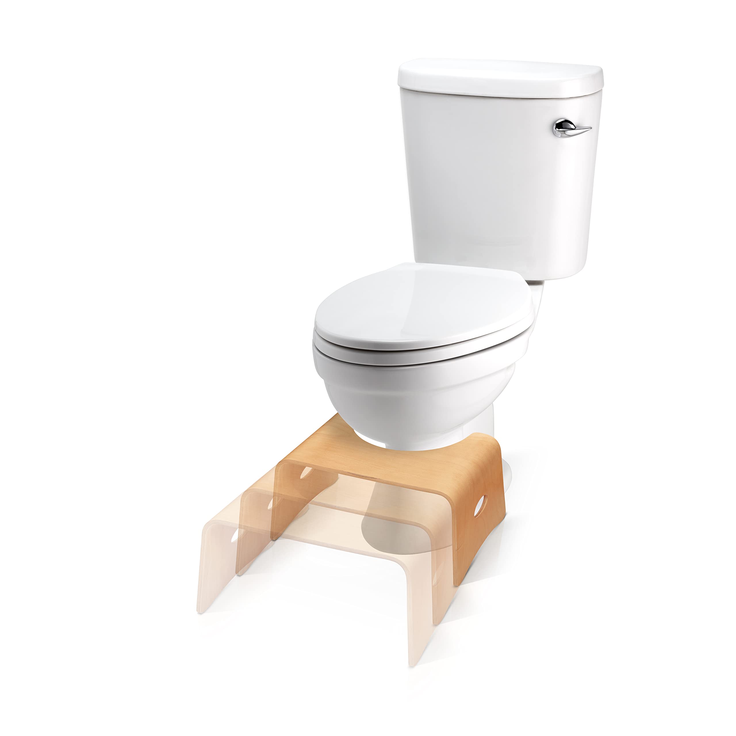 Well Care Taburete de Baño de Madera barnizada - Reposapiés fisiológico de Inodoro para Adulto - Favorece la posición Squatty contra el estreñimiento en el WC