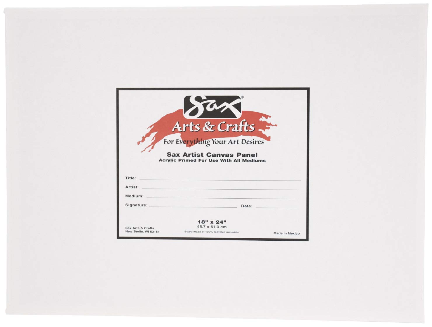 Sax Genuine Canvas Panel 18 x 24 inches 5 oz White