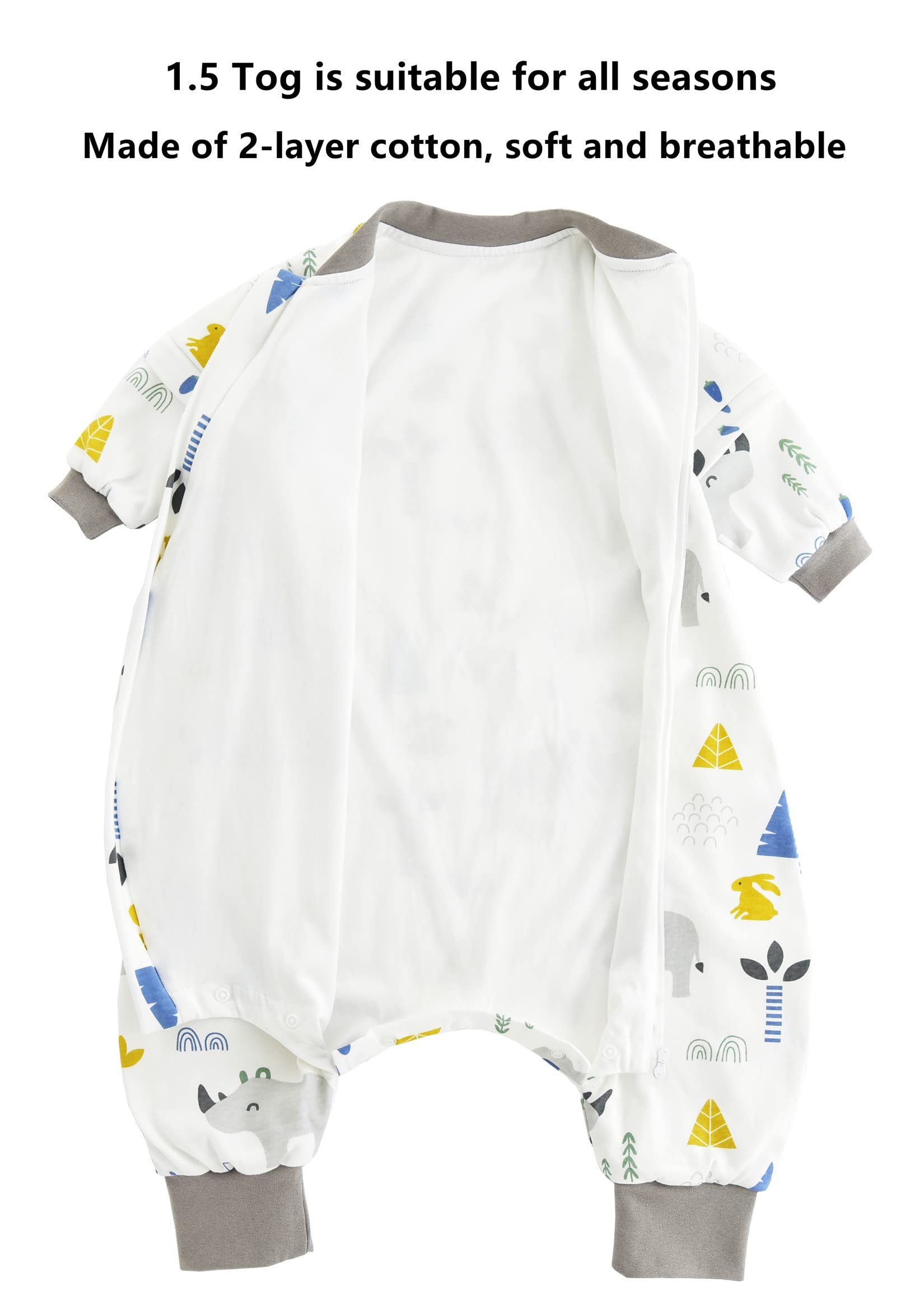 Chilsuessy Saco de dormir para bebé con perneras, 1,5 tog, para todo el año, algodón, manga larga, saco de dormir con perneras, para niños y niñas