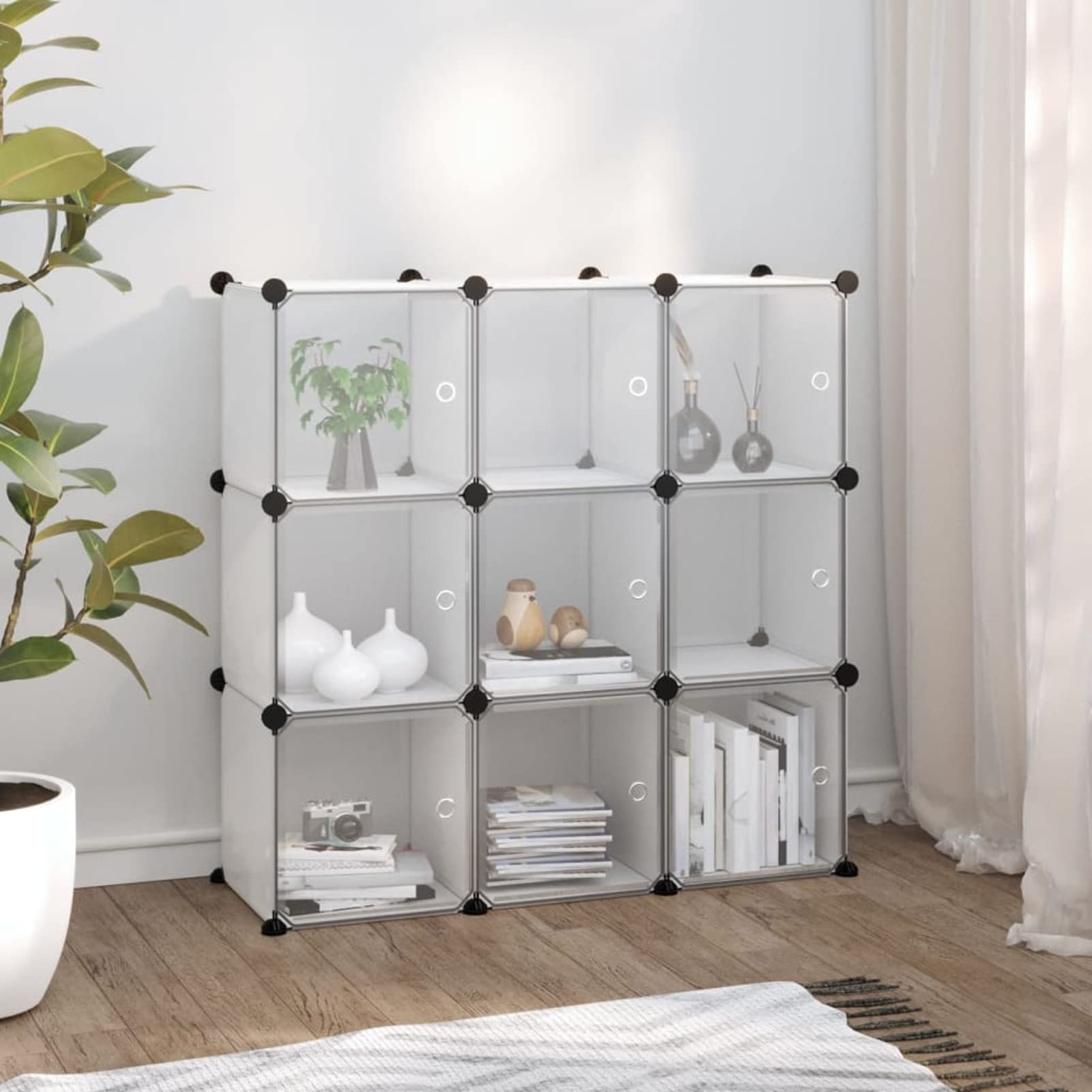 Organizador de Cubos de Almacenamiento Modular - 9 Cubos, Estante de Plástico PP, Resistente, Fácil Montaje, para Hogar y Oficina