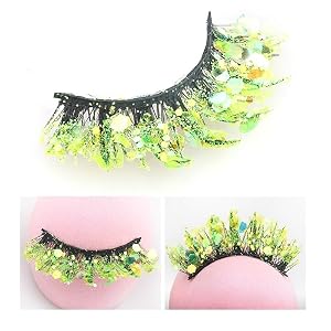 SAGEBIO Blue Glitter Halloween Stage Makeup Eyelashes Voluminous Dramatic Fake Lashes with Sequins for Festive Occasions 1 Pair