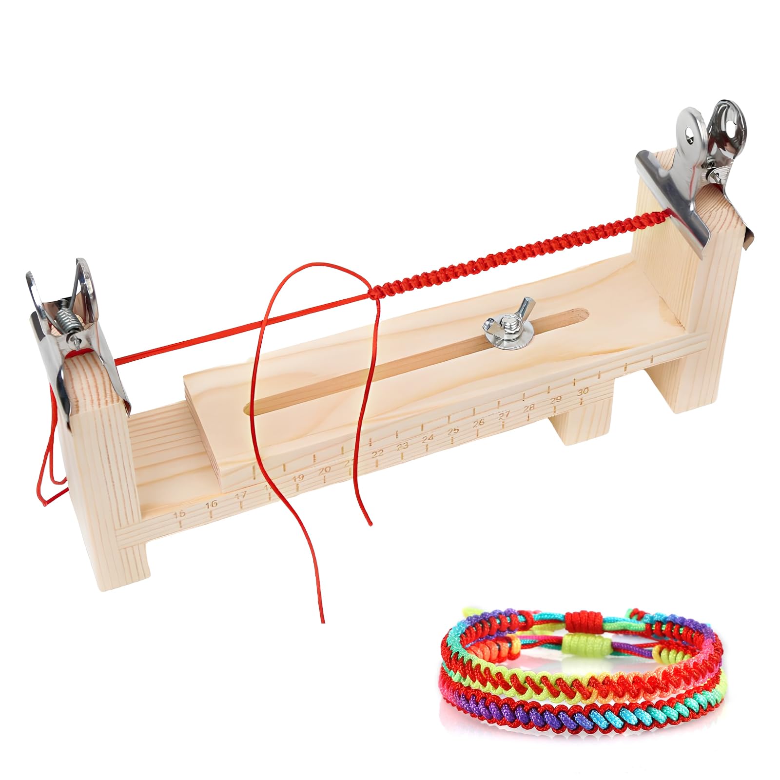 Paracord Bracelet Weaving Frame - Adjustable Length Jig Kit for Paracord Making and Braiding, Wood colour