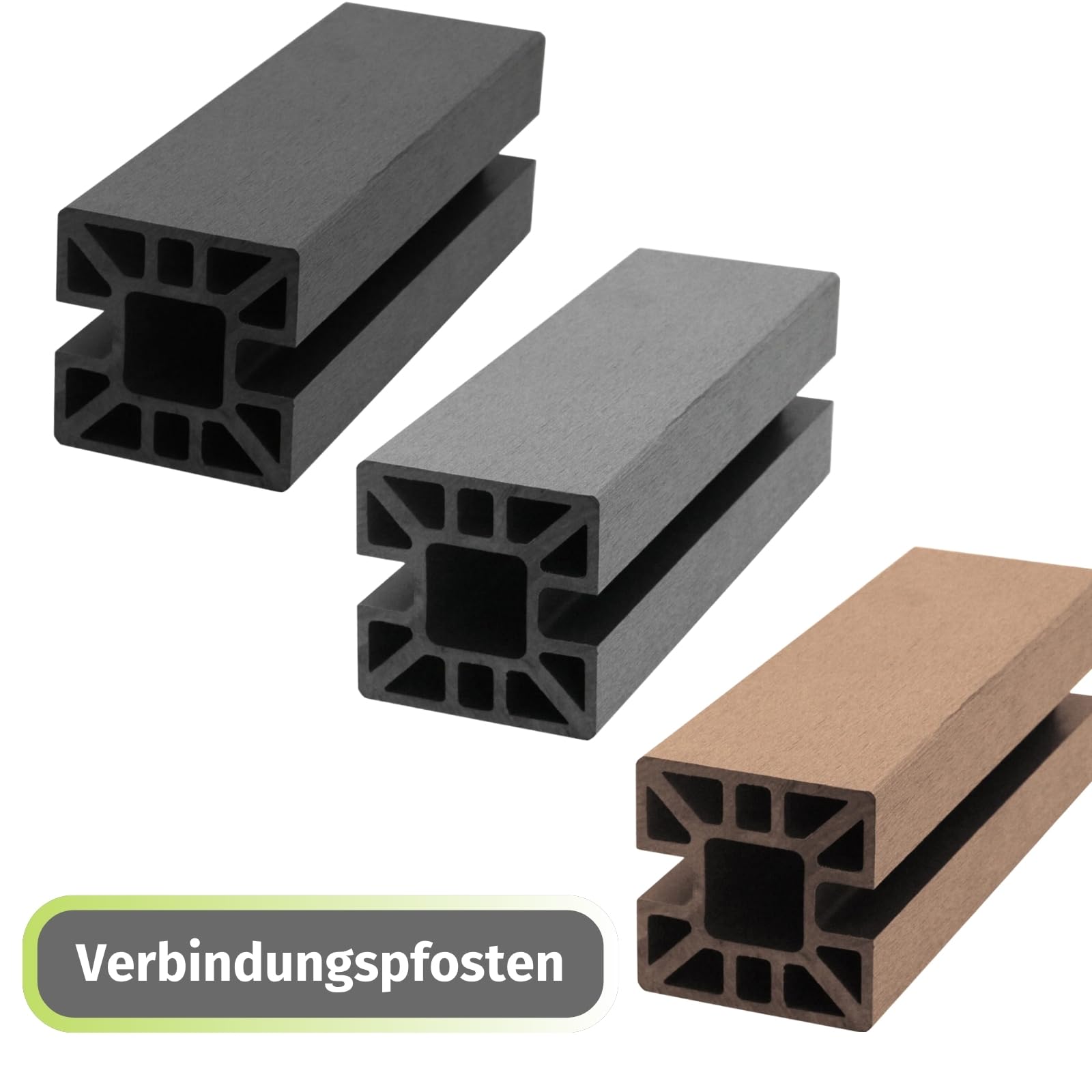 HORI Pfosten für WPC-Zaun und WPC-Zaun XXL wählbare Eck- und Verbindungspfosten in mehreren Varianten, zum Einbetonieren oder Aufschrauben, Anthrazit (3x Eckpfosten) ohne Befestigung