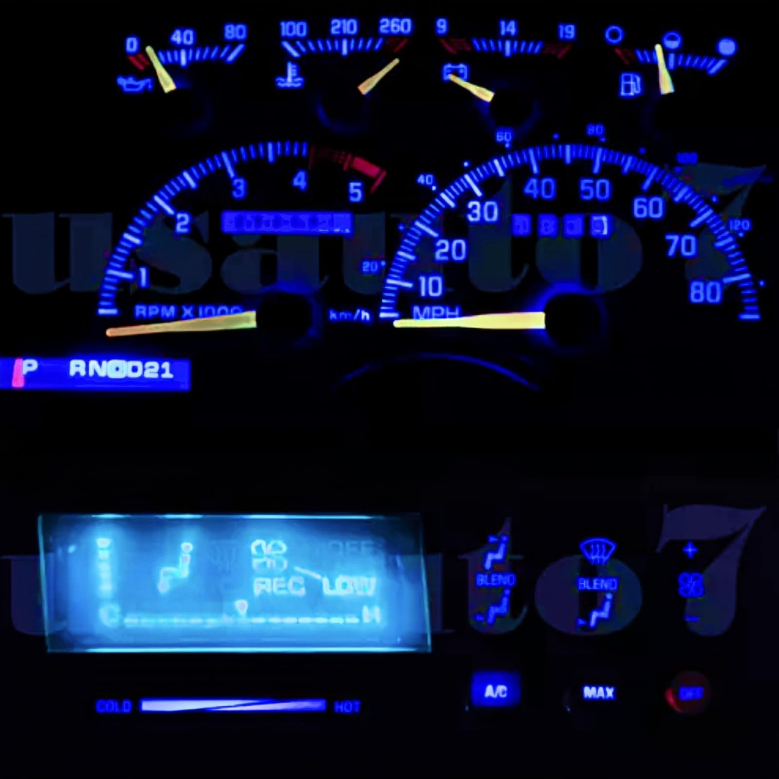 WLJH Blue Dash Gauge Bulb + HVAC Control LED Light Set for 88-94 Chevy and GMC C/K 1500 2500 Yukon Blazer – 300Lm Cluster/AC Backlight, Plug and Play,
