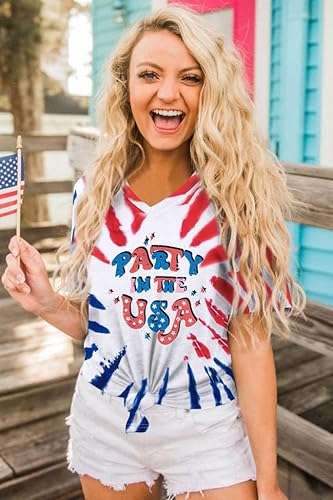 Miniatura 2 de Camiseta de manga corta para mujer, diseño patriótico para el Día de la Independencia del 4 de julio