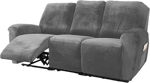 NORTHERN BROTHERS Fundas de terciopelo para sofá reclinable de 8 piezas de 3 plazas, funda elástica para sofá reclinable, funda gruesa y suave,