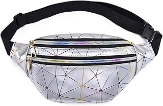 Phayee Marsupio olografico unisex da donna, geometrico, pieghevole, in poliuretano, per corsa, viaggi, feste, escursionismo