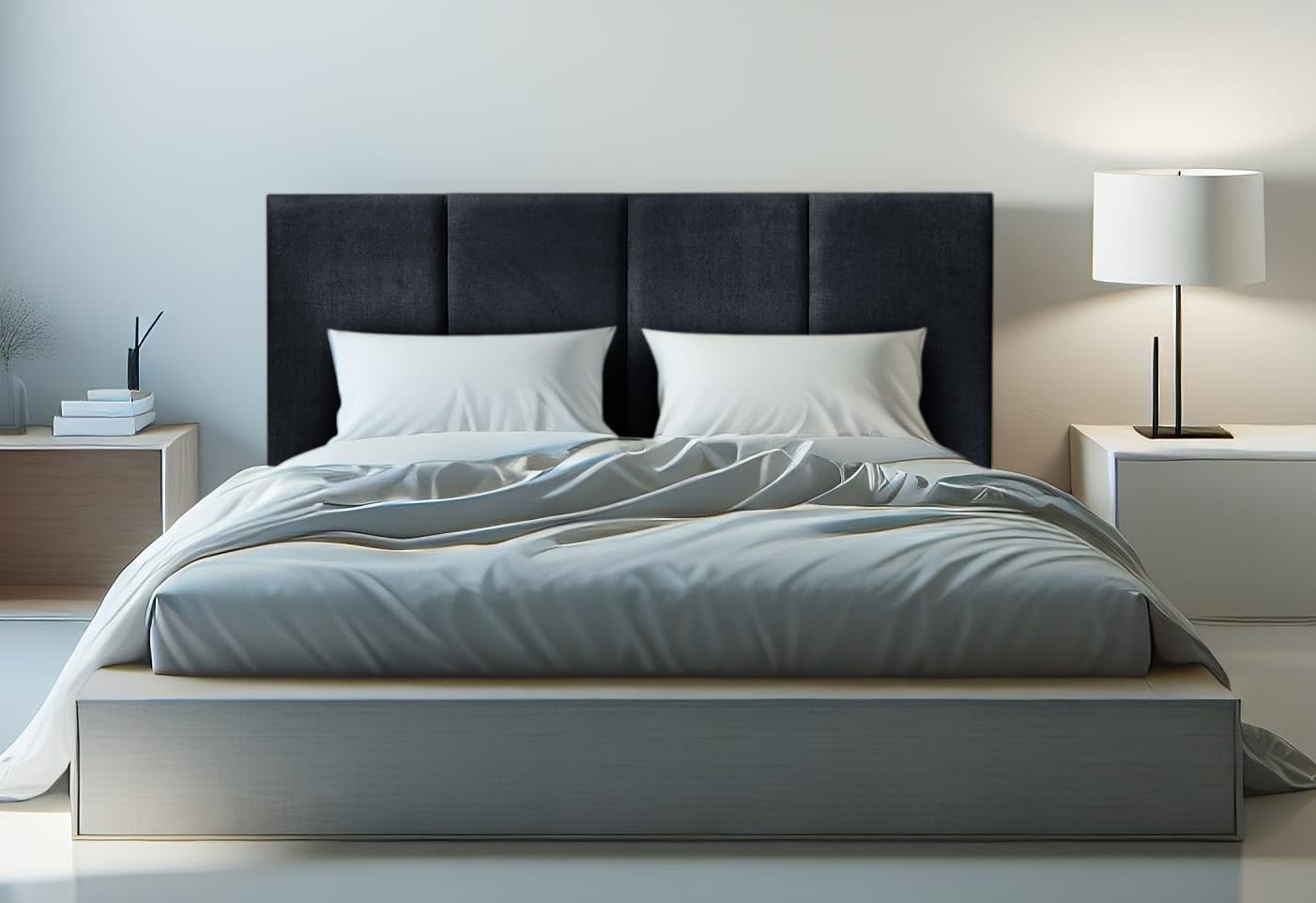 DecorQUALITY Cabecero de Cama Granada - Cabezal Tapizado Acolchado de Tela Antimanchas - Cabecero Premium Dormitorio (Negro 150x70)