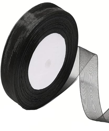 Gcs London Black Organza Ribbon 12Mm 46 Metres/ 50 Yards For Gifts Wrap Sewing, Party, Decorations Events Dress Wedding Christmas Crafts, Bows Car, Floral Balloons Hairs, Diy, Bouquets, Cake More