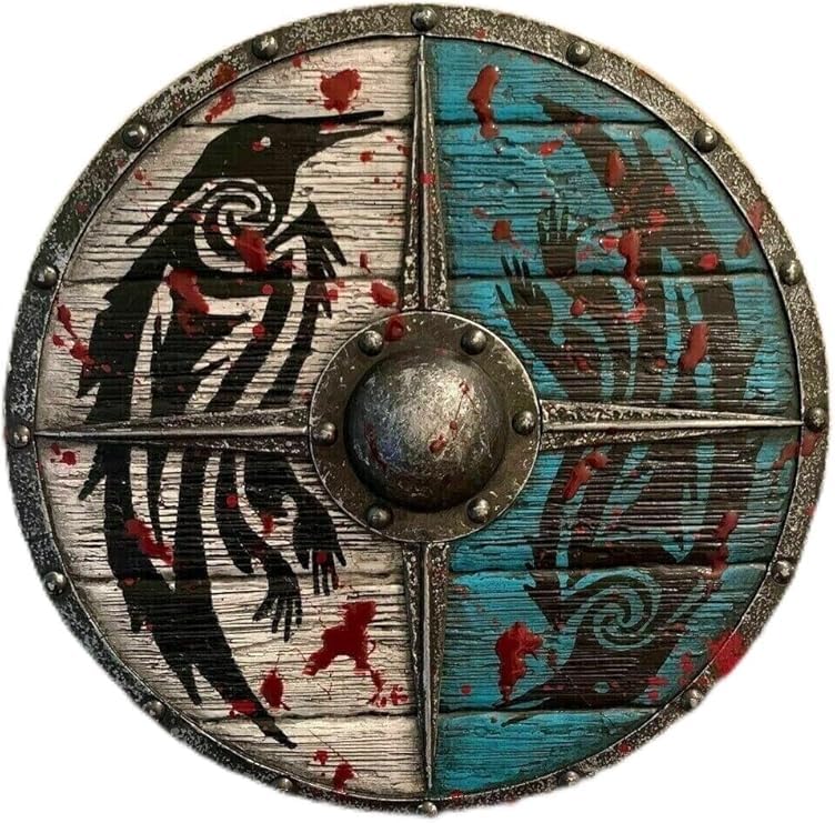 Scudo vichingo in legno per cosplay, fatto a mano, decorazione da parete, scudo per uccelli in legno, rotondo, blu, Blu, 22" Inch