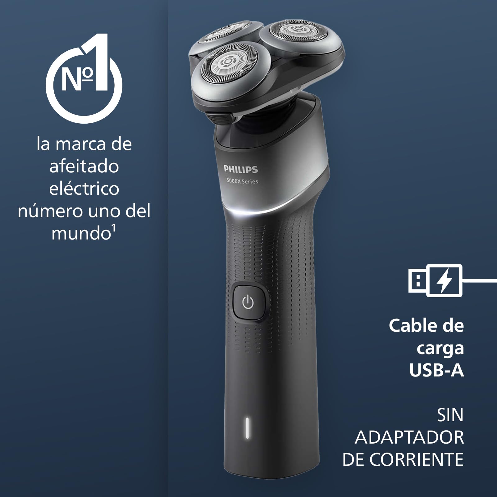 Philips Serie X5000 Afeitadora Eléctrica Hombre, Máquina de Afeitar Barba, 27 cuchillas, Cuida la piel, Cabezal flexible 360º, 50min de uso, En Seco y Húmedo, Recargable, X5004/00, Plata