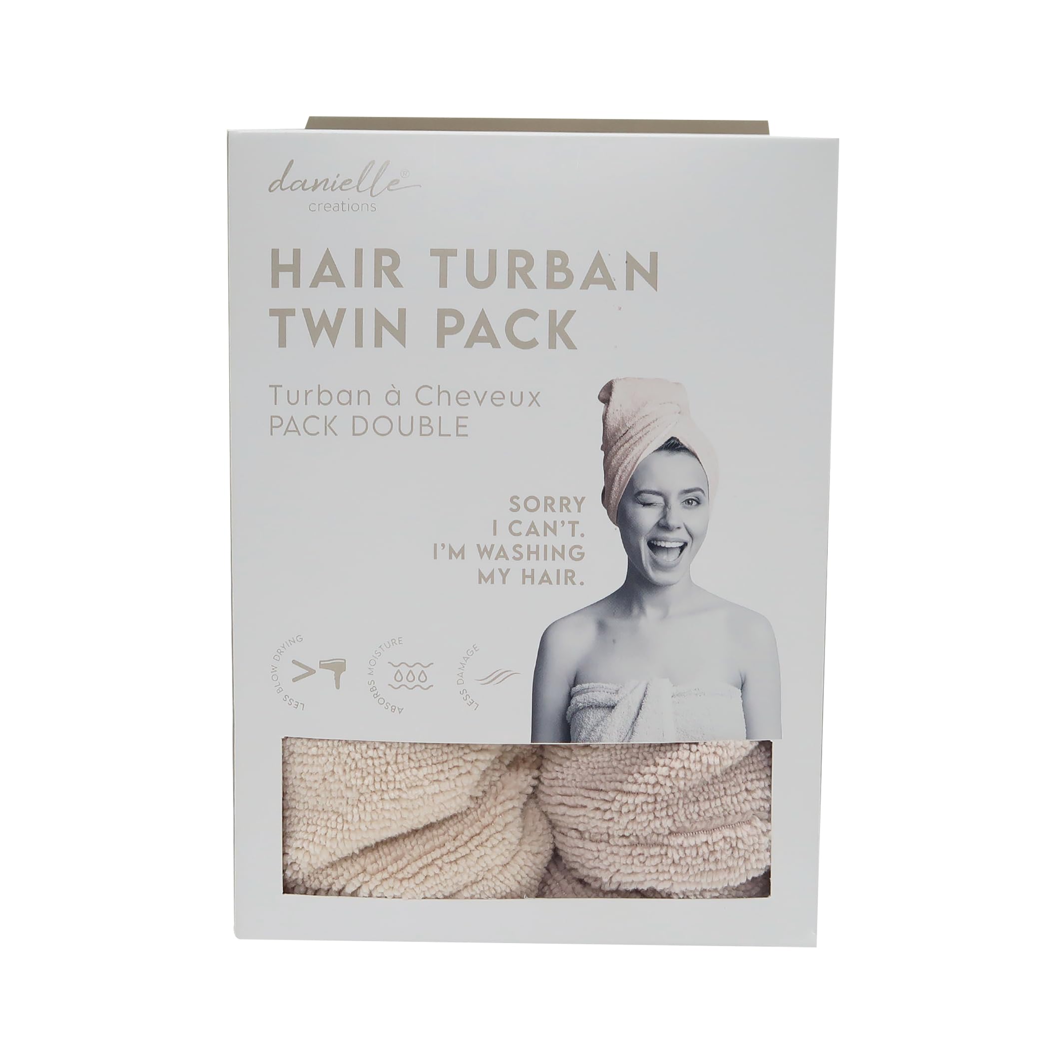 Upper Canada Hair Turban Drying Microfibre Towel Danielle Creations (Natural, Twin Pack)