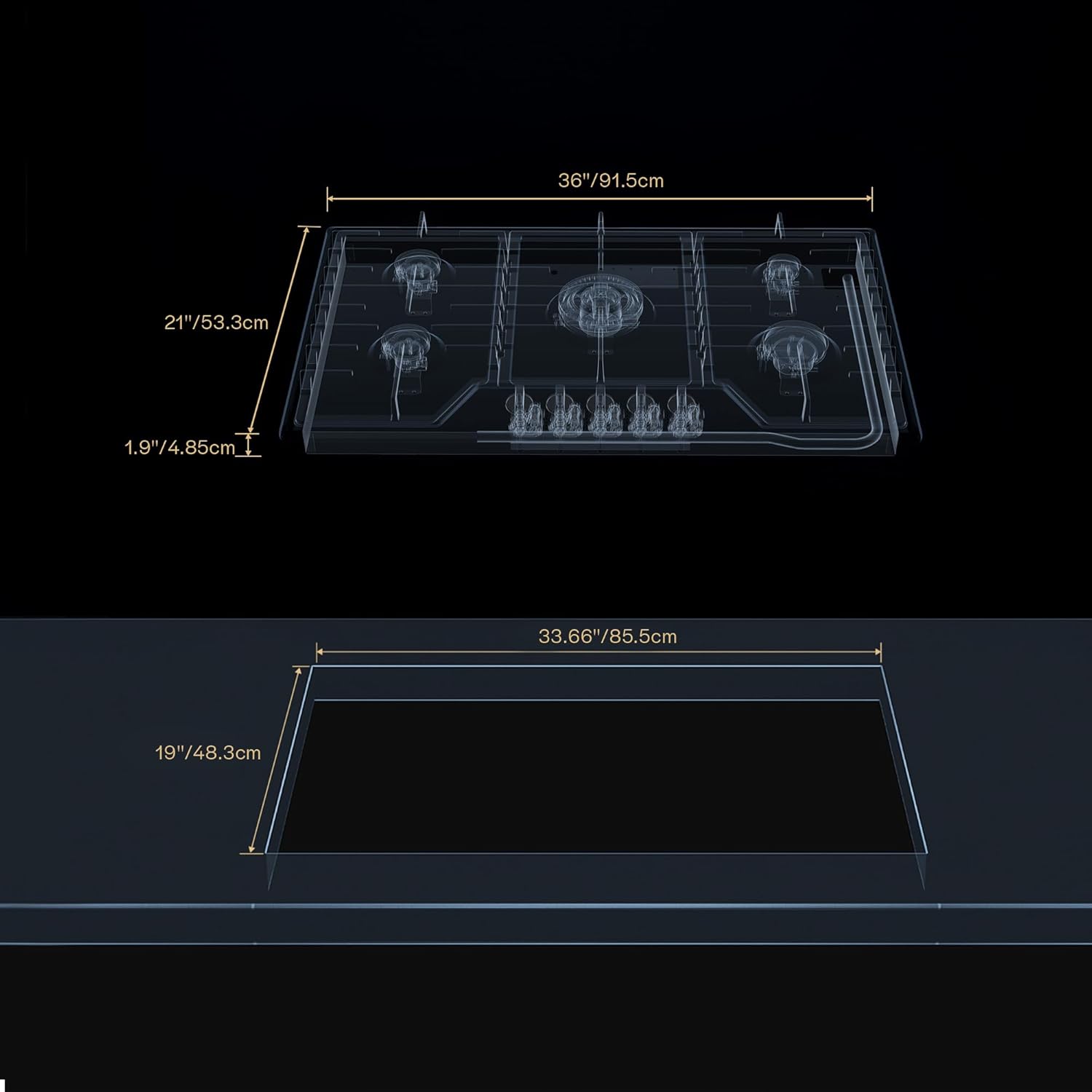 36 Inch Gas Cooktop 5 Sealed Burners, Stainless Steel Drop-in Stovetop Dishwasher Safe Cast Iron Grates, NG/LPG Convertible, 38K BTU