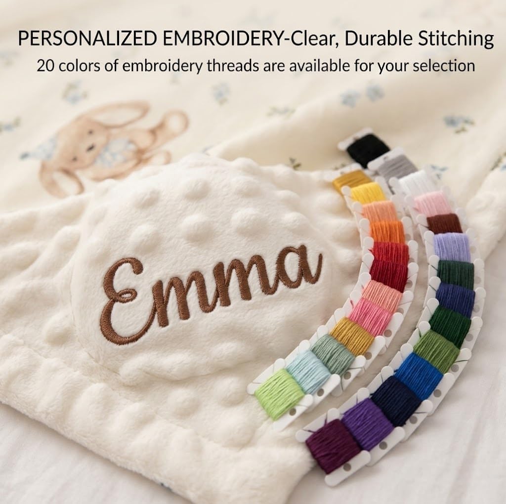 Custom Baby Blanket Personalized Name - Embroidered Boy Blanket for Newborn, Minky Dot Security Stroller Quilt, Essential Personalized Baby Gifts for Boys (Blue)