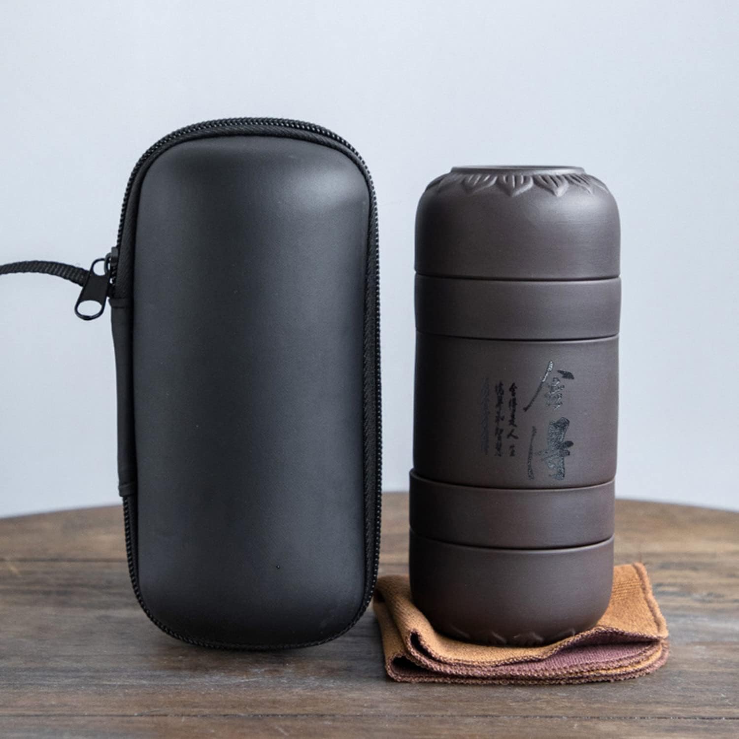 ポータブルトラベルチャイニーズカンフージーシャティーセット、ハンドメイドパープルクレイティーポットティーカップ、伝統的な中国ティーポ