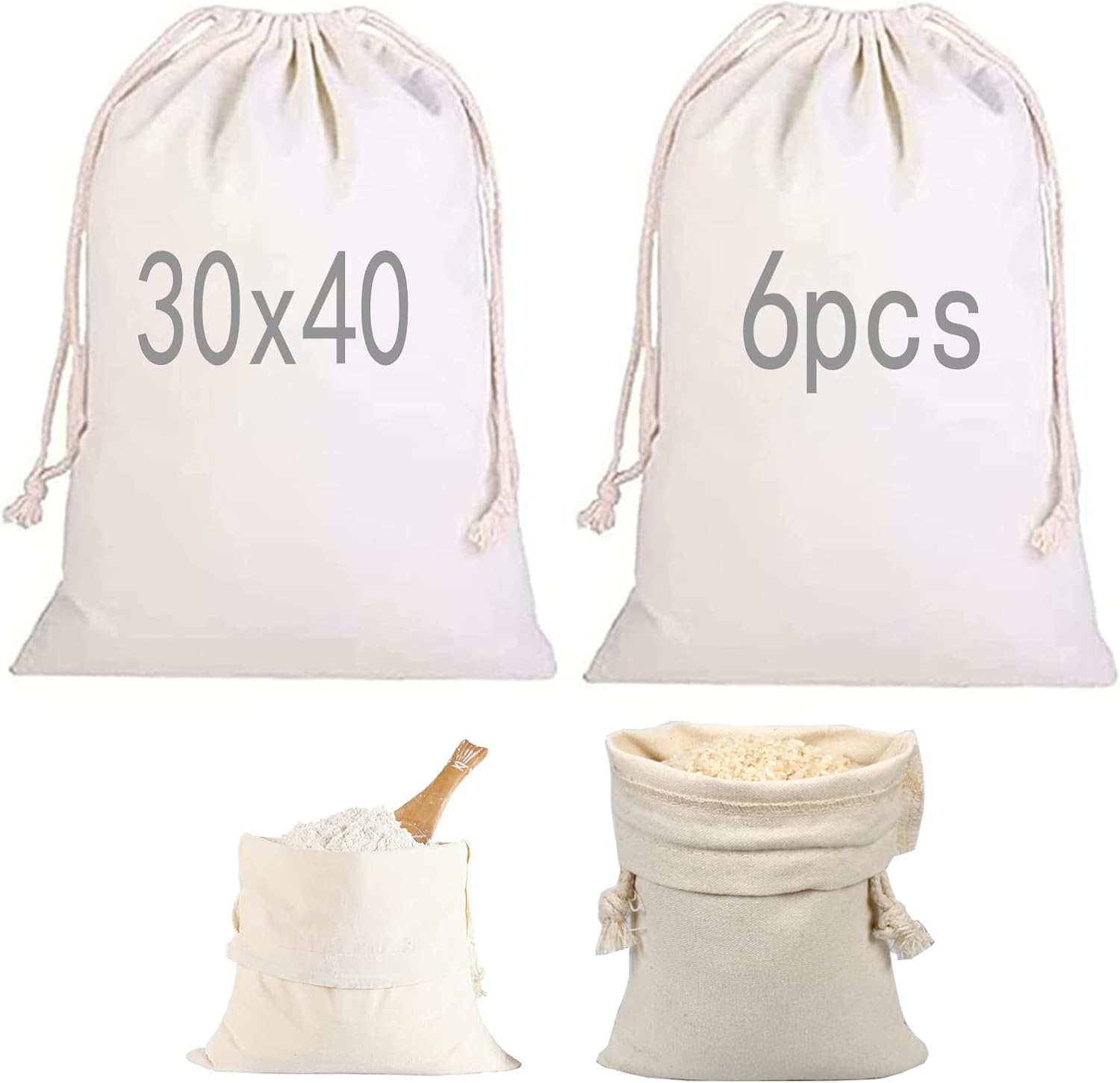 6 Piezas Bolsa de Algodón, Bolsa Algodón Reutilizable con Cordón, Bolsas de Lona Con Cordón de Algodón para El hogar, Bolsa de Regalo, Sin Impresión, Ideal Para Pintar (11.8 * 15.7inch)