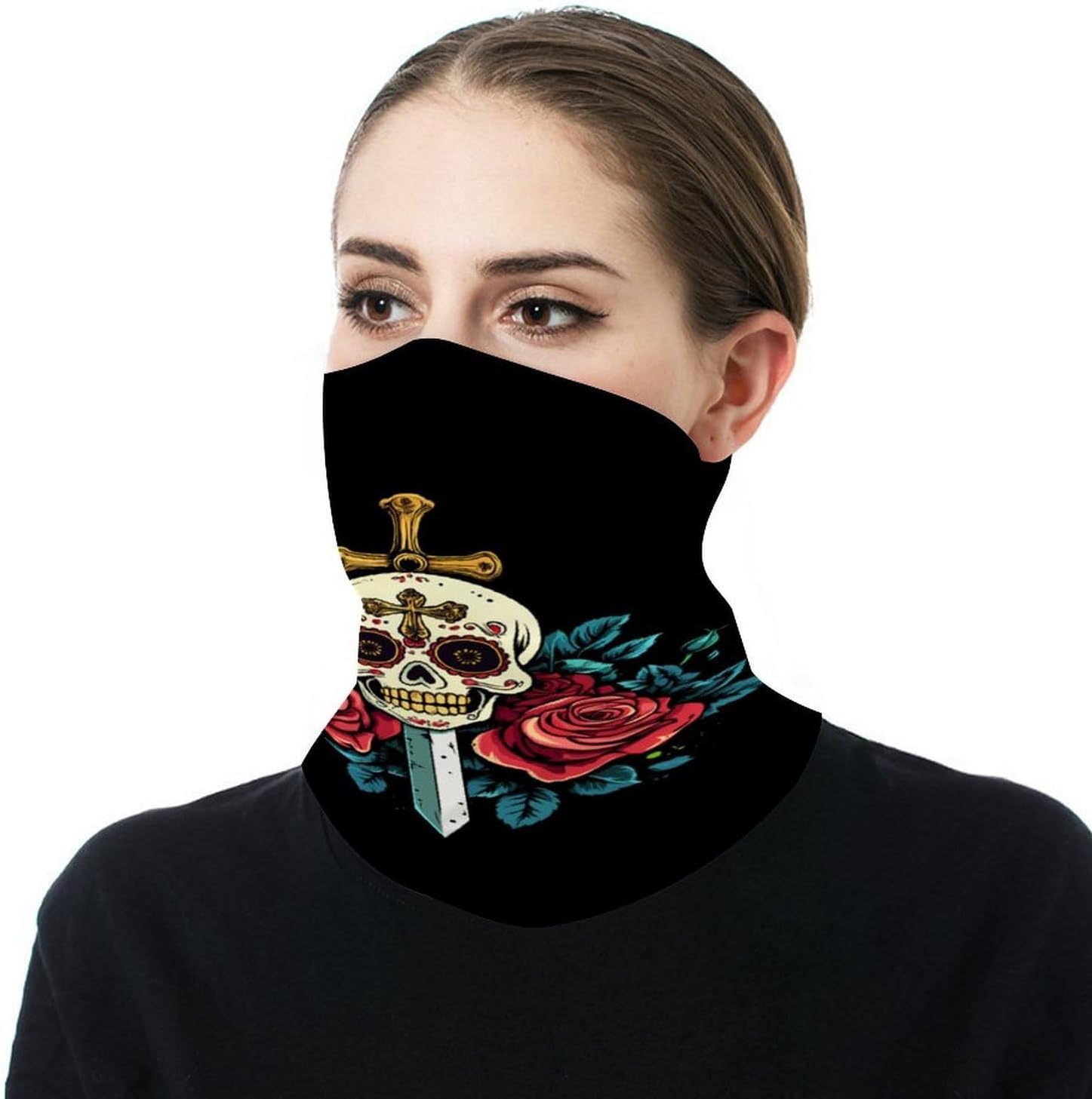 Ancient Sword Skull Face Cover Neck Gaiters for Men Women Sun Protection Mask Scarf Hiking Bandana
