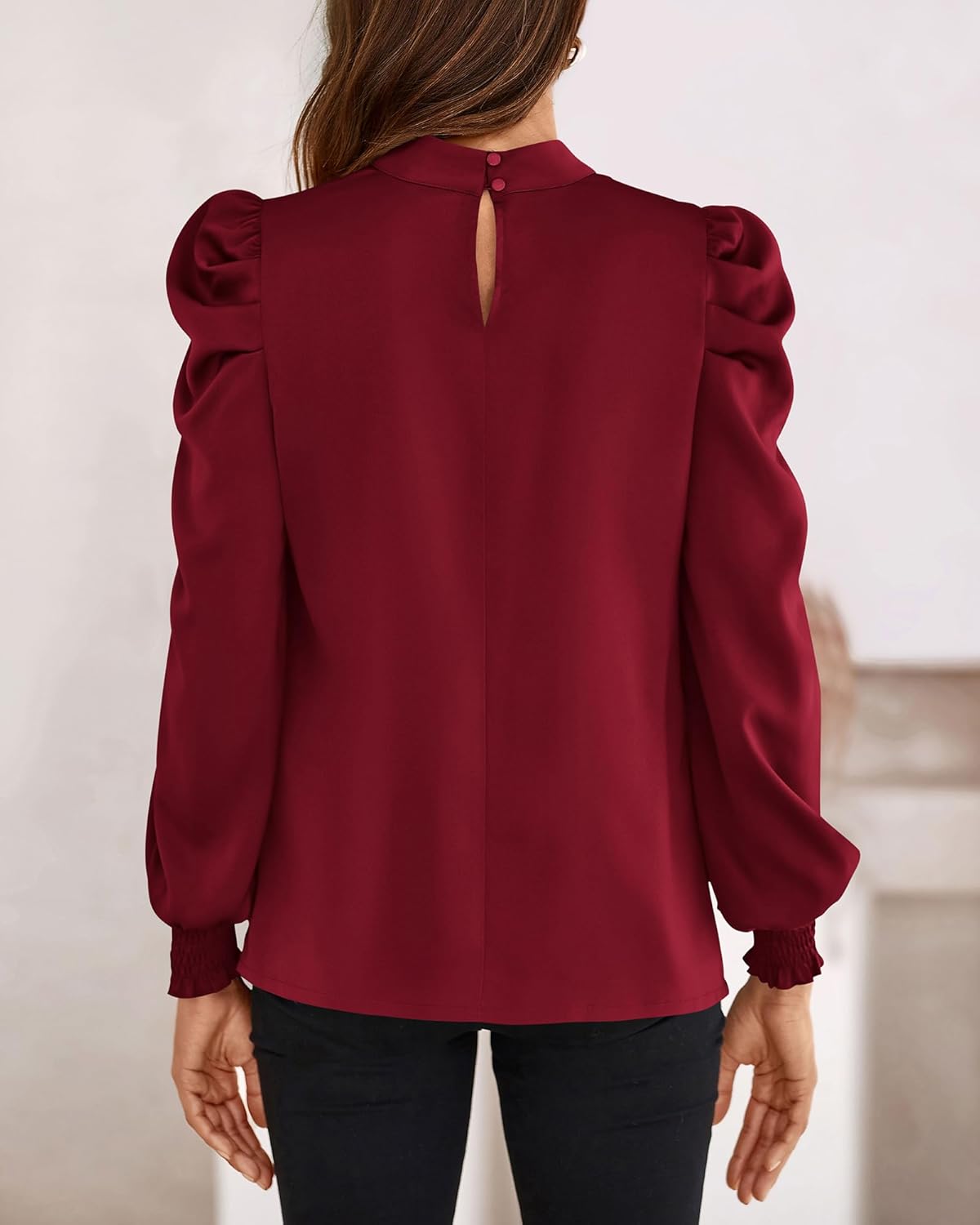 BTFBM Mock Neck Long Sleeve Blouses for Women Dressy Casual Business Work Shirts 2026 Spring Fall Clothes Satin Tops - Image 3