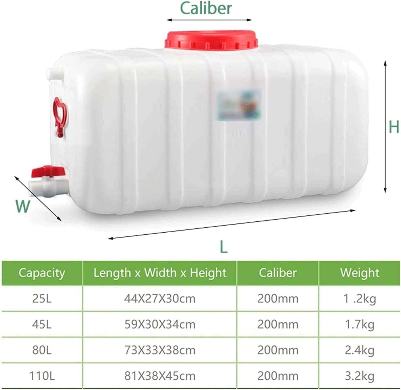 Water Tank Capacity Bucket Horizontal Square Water Storage Tank Water Tank,Portable Camping Water Container,25L/45L/80L/110L Water Storage Container,Suitable For Field Travel Car Use Rectang(Size:80L)